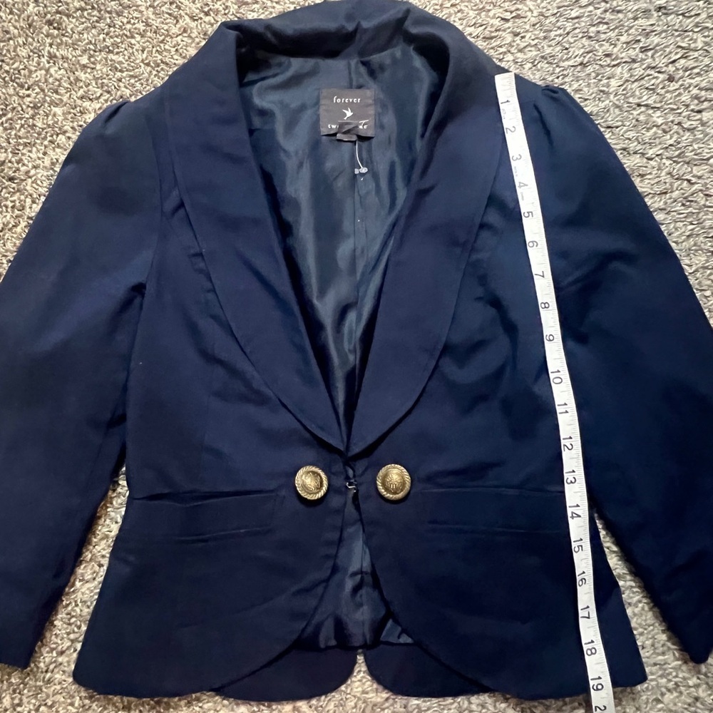 Forever 21 Y2K Navy Blue Blazer 3/4 Sleeves - Picture 11 of 14